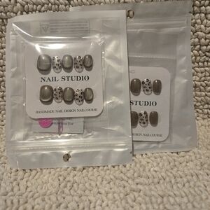 Nail Studio Press-On Nails - Metallic Taupe & Leopard Accent